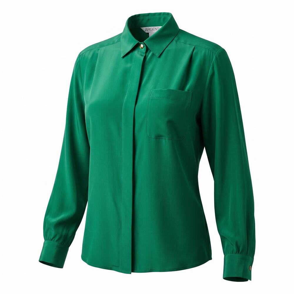 Vintage Argenti Blouses Silk Shirt Women 10 Emerald Green 90s Button Front